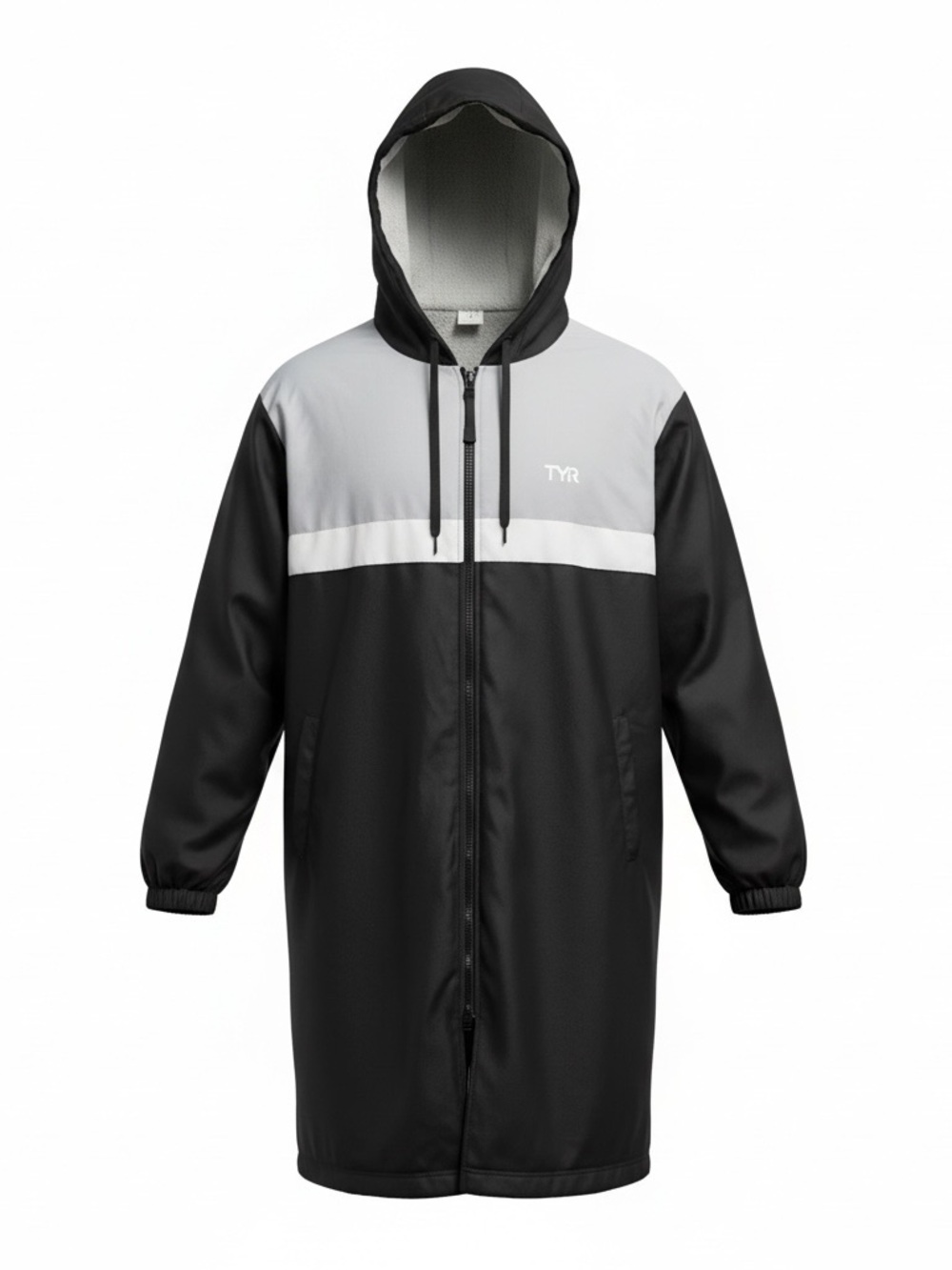 Worn Twice TYR Men's Black & Gray Alliance Podium Hooded Parka Long Coat- Swim